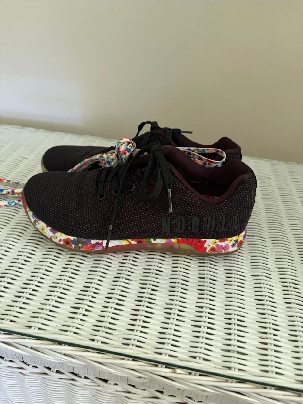 NOBULL Black womens Sneakers with Multicolor Floral Laces - Picture 2 of 9